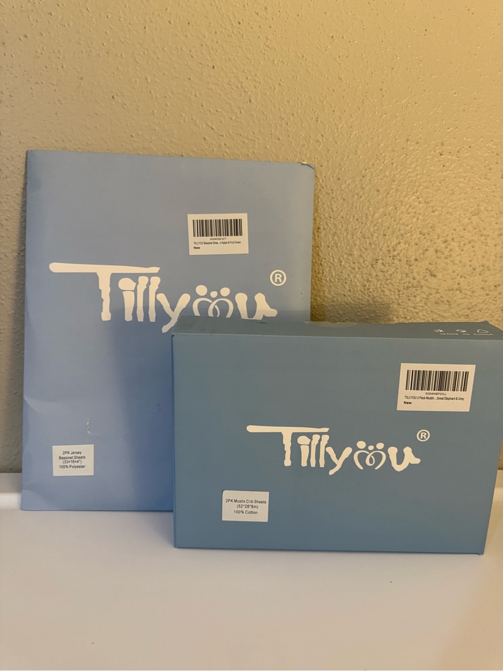 Tillyou Blue Bedding Set x 2. 1 crib set and 1 bassinet set.